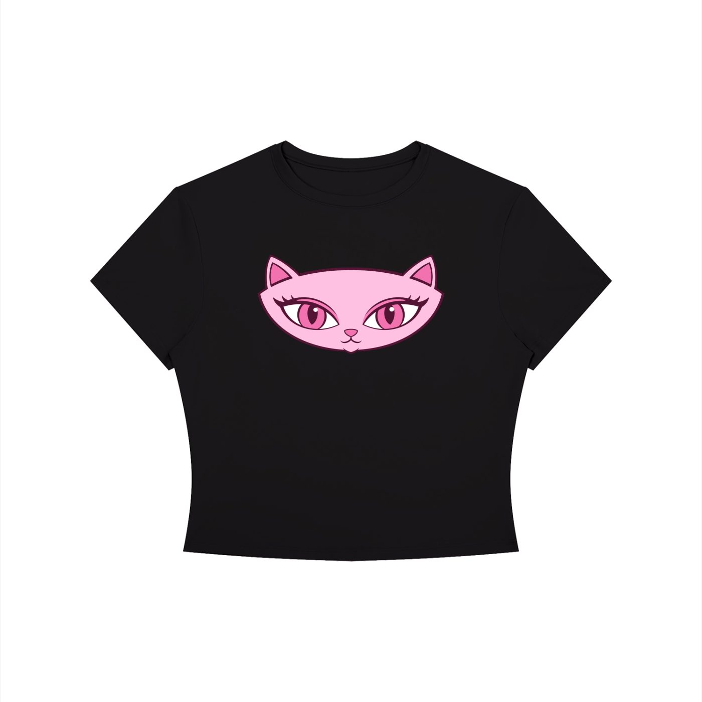 Pink Cat Crewneck Crop T-Shirt
