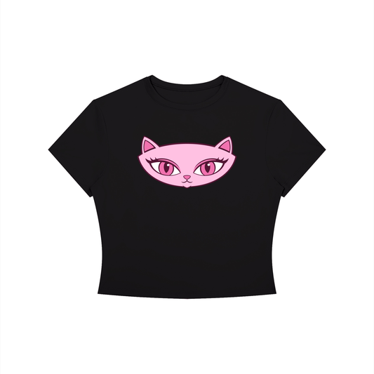 Pink Cat Crewneck Crop T-Shirt