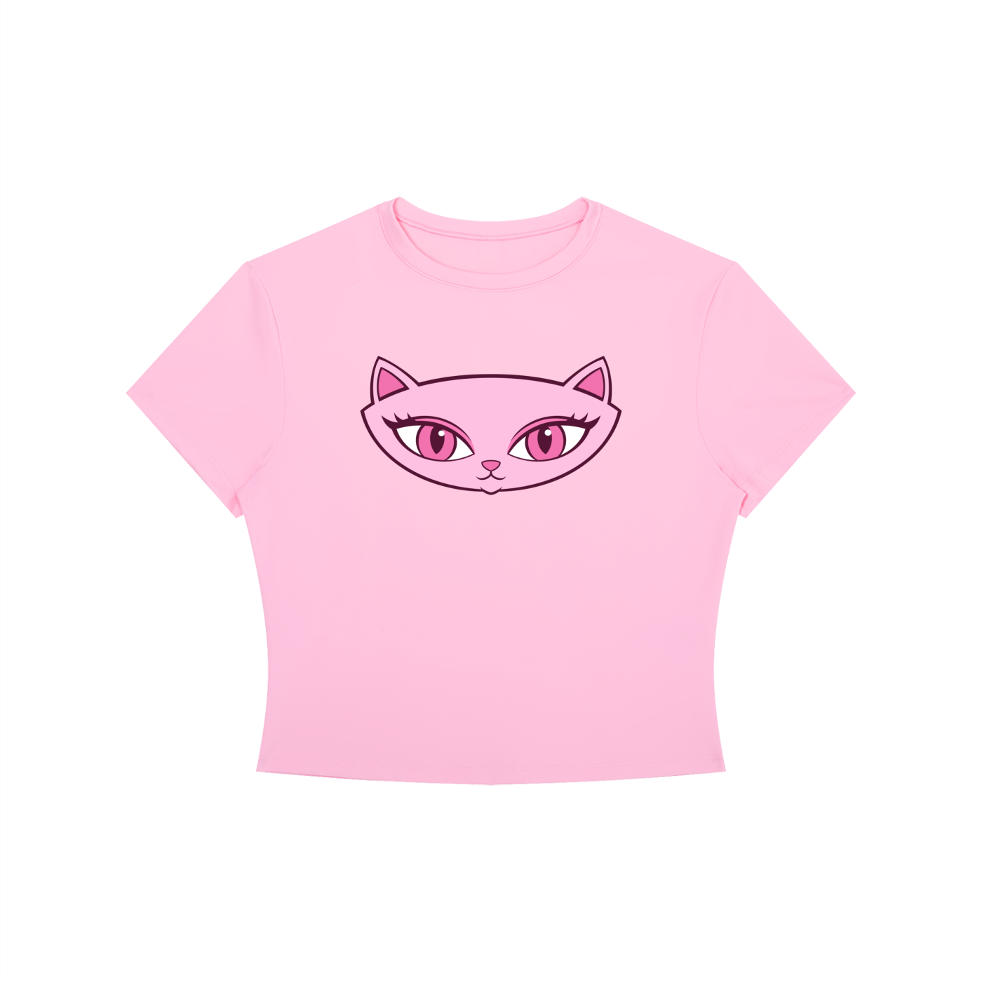 Pink Cat Crewneck Crop T-Shirt