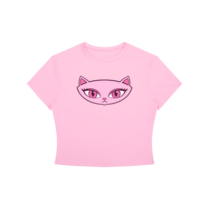 Pink Cat Crewneck Crop T-Shirt