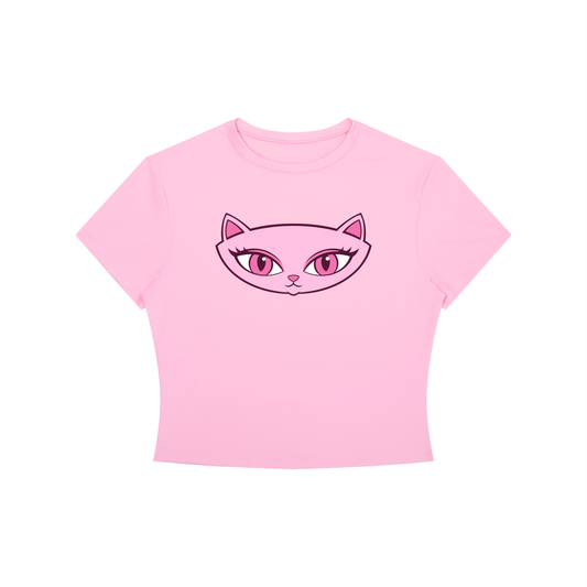 Pink Cat Crewneck Crop T-Shirt